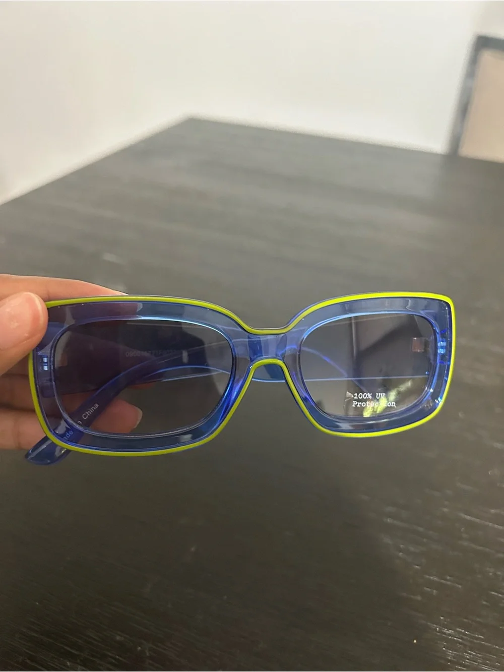 UV Protection Sunglasses - Blue with Yellow/Green Trim
